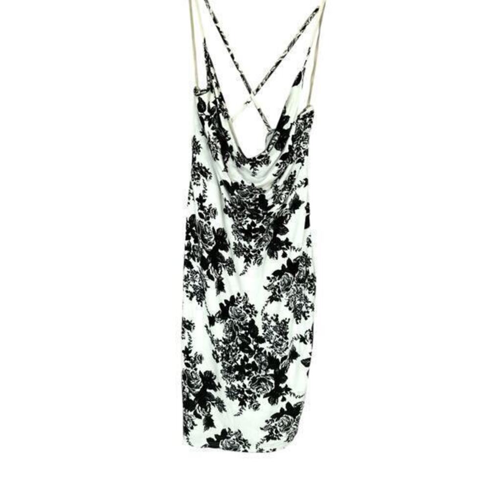 Windsor White black floral Whimsygoth Y2K crisscross straps stretch dress sz M